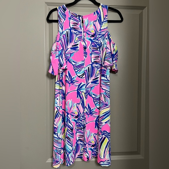 Lilly Pulitzer Somerset Open Shoulder Tiki Pink Cabana Dress - Picture 5 of 8